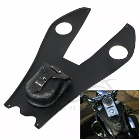 Generic Black Leather Gas Tank Bag Panel Cover Pad W/ Pouch For Harley Fatboy Softail
