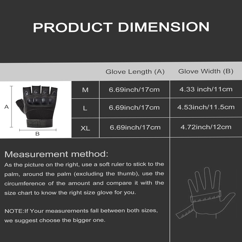 KEYSDEX Fingerless Motorcycle Gloves Men Women Tactical Riding Black L