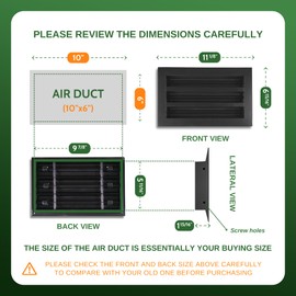 GREEN VENT - Vent Cover 10x6 - Decorative Aluminum Air Vent Covers for Wall, Ceiling and Floor, Register Grille, Wall Register, Linear Slot Diffuser, Quiet Operation HVAC Cover for Home - Black