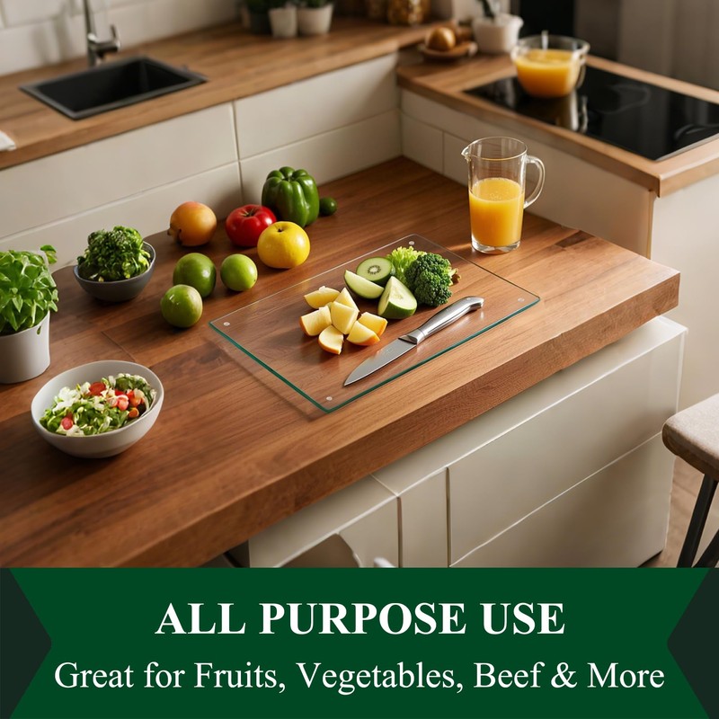 Phore Tempered Glass Cutting Board for Kitchen, Dishwasher Safe, Clear