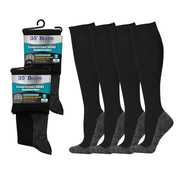 35° Below Compression Socks with Aluminized Fibers to Aid Warmth and Circulation - 2 Pairs in Black; Size Large