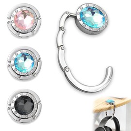 XYTAHDM 3 x Foldable Non-Slip Handbag Holder, Table Hook, Studded with Diamonds, Table Handbag Holder Hooks, Gift Idea Gadgets for Women, for Desk, Office, Restaurant, Bar