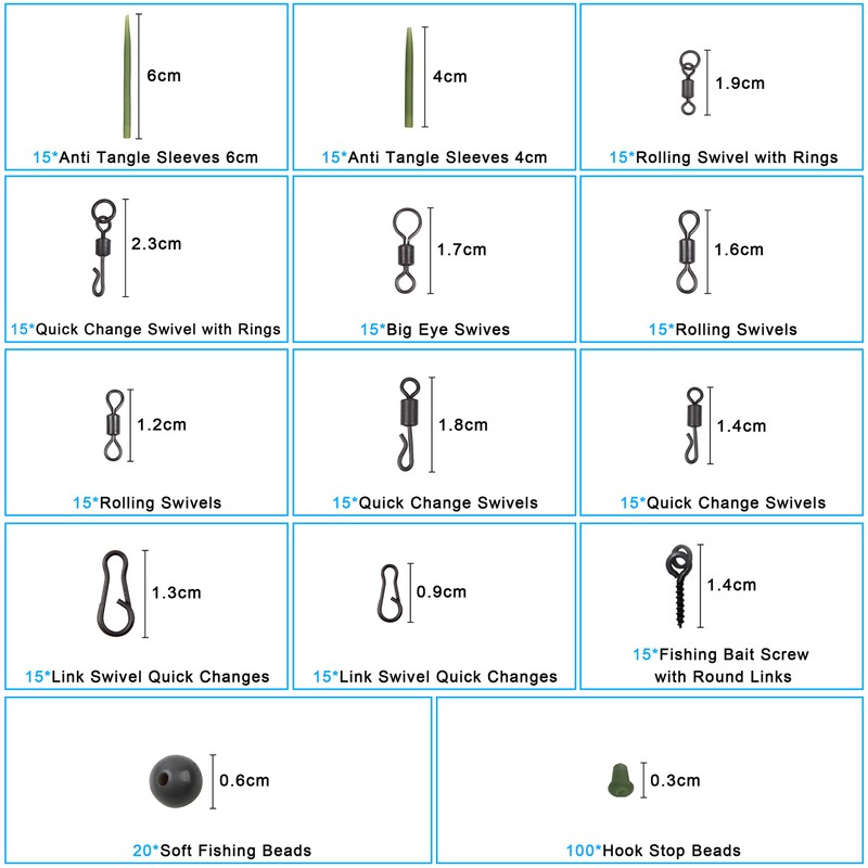 300pcs Carp Fishing Swivel Snaps Kit Mixed Various Matte Black