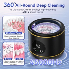 BlueFire Ultrasonic Retainer Cleaner for Dentures, Mouth Guard, Night Guard, Jewelry, 45kHz Professional Dental Ultrasonic Cleaner, Portable Ultrasonic Retainer Cleaner for Home Travel