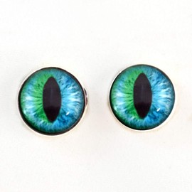 16mm Cheshire Cat Blue and Teal Sew On Buttons with Shank Loop for Crocheted Doll Stuffed Animal Soft Sculptures or Jewelry Making Crafts - Set of 2