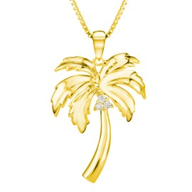925 Sterling Silver Coconut Palm Tree Pendant with Cubic Zirconia with 18" Box Chain, Nickle Free Hypoallergenic for Sensitive Skin, Hawaiian Jewelry for Women, Gift Box Included, Small, Sterling Silver, Cubic Zirconia