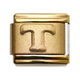 Dolceoro Alphabet T Letter Initial, 9mm Traditional Classic Type Italian Modular Charm Bracelet Link - Satin Gold Stainless Steel