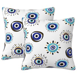 Naqiuli Throw Pillow Covers Evil Eye Pillow Covers 18x18 Inch Set of 2 Throw Pillows Decorative Pillow Cases Cushion Covers for Bedroom Livingroom Sofa Farm House
