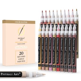 Pinturale Arts® Acrylic Paint Markers Skin Tone | Set 20 Skin Tone Paint Markers Fine Tip 0,7mm For Coloring, Ceramics, Rock Painting, Glass, Wood, Canvas, Metal