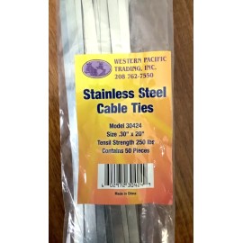 Western Pacific Trading 30424 .30” X 20” 304 Stainless Steel Cable Ties (50)