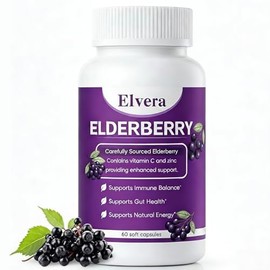 Elvera Gut Support Complex - Organic Black Elderberry Soft Capsules - 1200mg Elderberry Extract, Vitamin C, Zinc, Daily Immune & Gut Support | Vegan, 