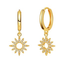 Crystal Star Hoops Earrings for Women Girls 18K Gold Plated Chunky Daisy Sunflower Drop Dangle Hoop Boho Apollo Statement Huggie Piercing Earrings Birthday Anniversary Jewelry Gifts
