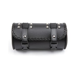 evomosa Motorcycle Fork Bag PU Leather Bicycle Handlebar Tool Bag Sissy Bar Roll Storage Bag - S (Black A)