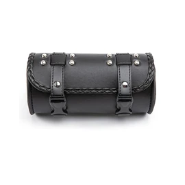 evomosa Motorcycle Fork Bag PU Leather Bicycle Handlebar Tool Bag Sissy Bar Roll Storage Bag - S (Black A)