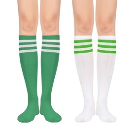 Century Star Womens Knee High Socks Athletic Socks Tube Outdoor Sport Socks with Triple Stripes, 2 Pack Green White&white Green, One Size
