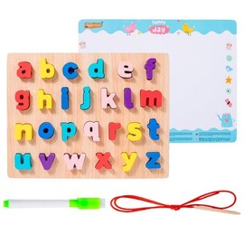 Alphabet Wooden Puzzles for Toddlers 3 4 5 Year Old, ABC Puzzle Shape Alphabet Learning Puzzles Toys with Puzzle Board & Letter Blocks, Preschool Educational for Girls Boys(Lowercase Puzzle Board)