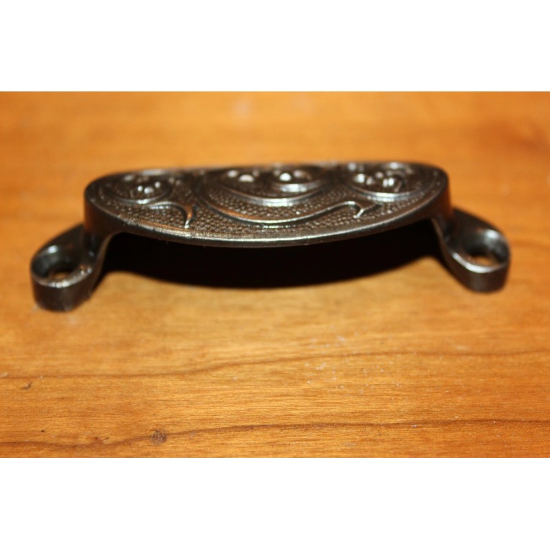 Antique Victorian Cast Iron Detailed Bin Apothecary Cupboard Drawer Pull