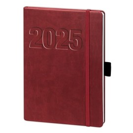 bsb bsb V-Book 02-0147 Appointment Diary Weekly Planner Pocket Diary Book Calendar 2025 Approx. A5 Bordeaux Soft Faux Leather with Elastic Band 1 Week = 2 Pages