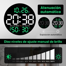 SYMENGO Reloj de Pared Digital,Reloj Digital LED para Sala de Estar,Carga USB,Brillo Ajustable De 10 Niveles, con Fecha, Semana, Temperatura, Control Remoto, 12/24 Horas, Temporizador Y Cuenta Atrás