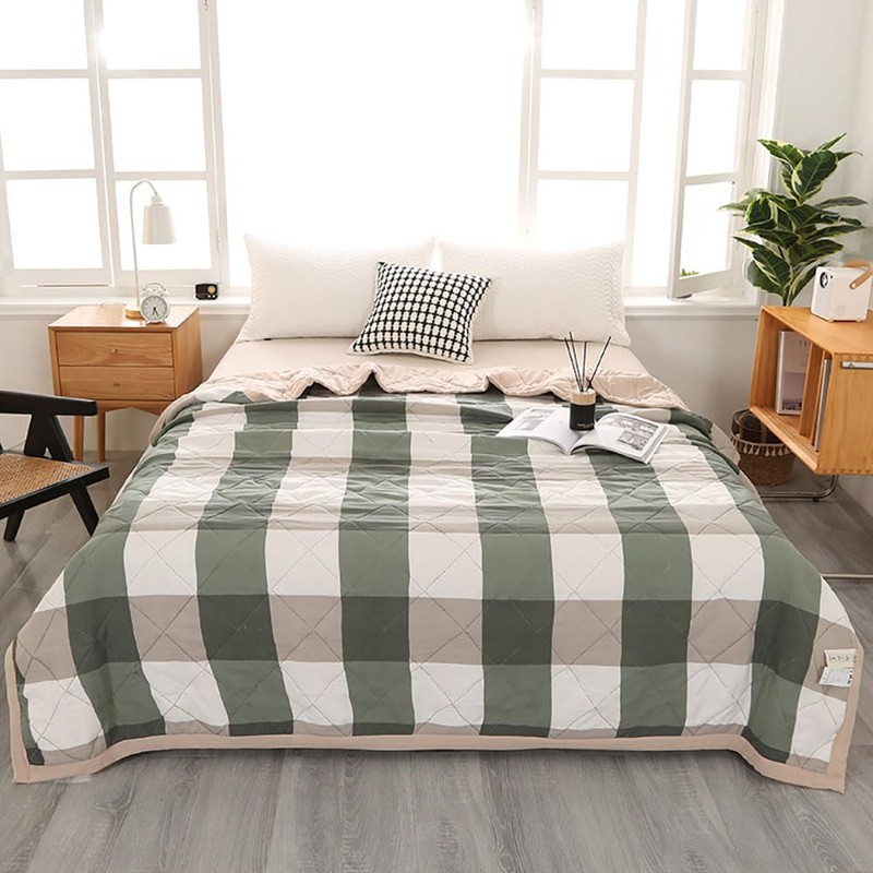 DOTBUY-SHOP Quilted Bedspreads, Check Quilt Bed Throws Cotton Filling Duvet