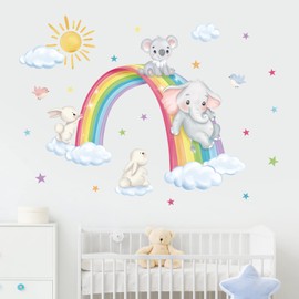 decalmile Wall Sticker Rainbow Clouds Elephant Koala Rabbit Star Wall Sticker Baby Room Nursery Bedroom Wall Decoration