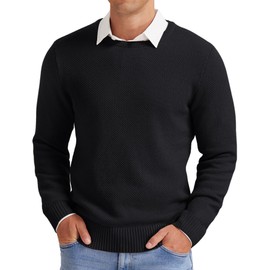 NITAGUT Mens Crew Neck Casual Classic Knitwear Lightweight Ribbed Trim Pullover, black