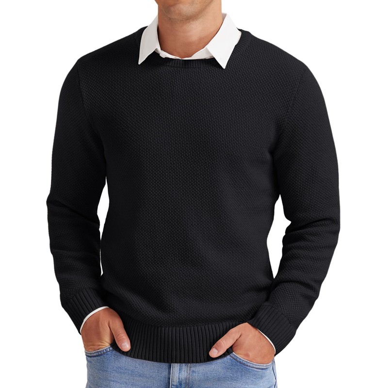 NITAGUT Mens Crew Neck Casual Classic Knitwear Lightweight Ribbed Trim