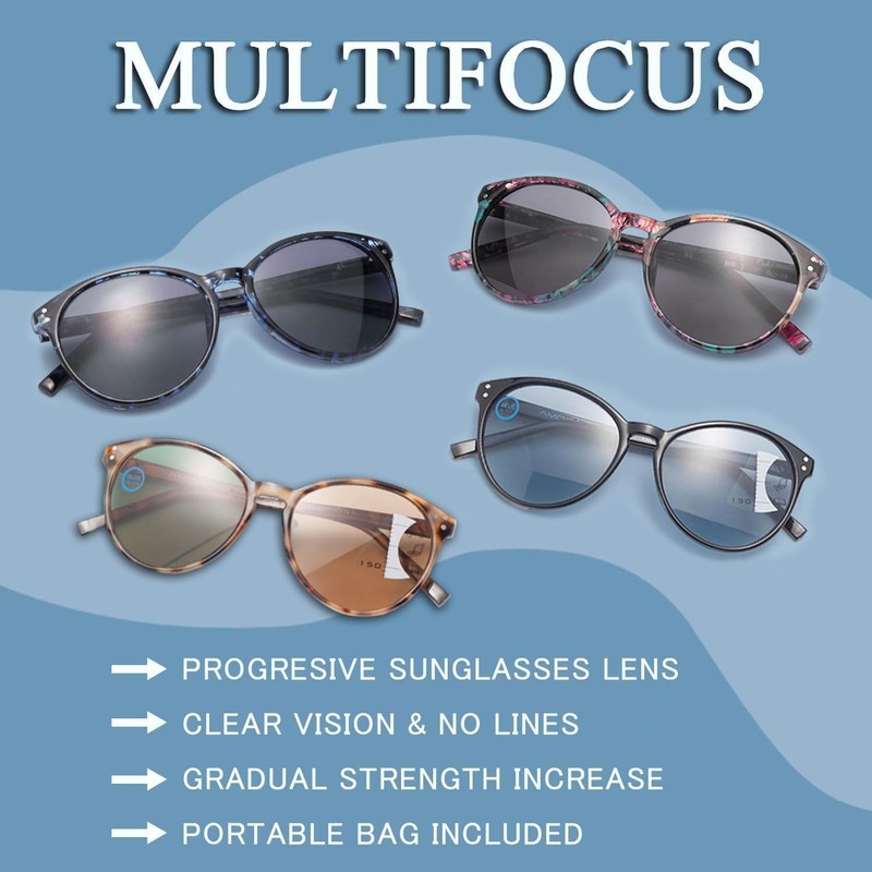 Amorays Cat Eyes Progressive Multifocus Reading Sunglasses for Women UV