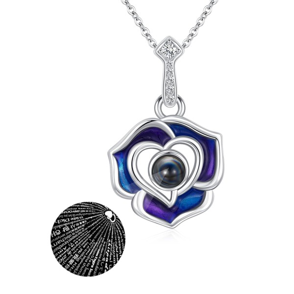 Enamel Roses Flower Necklace 925 Sterling Silver I Love You