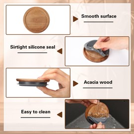 Roshtia 20 Pack 85mm Wide Mouth Mason Jar Lids with Airtight Silicone Seal 3.25 Inch Reusable Wood Caps Leakproof Glass Canning Drinking Storage Jars Lid for Dry Food Storage, No Jars (Acacia Wood)