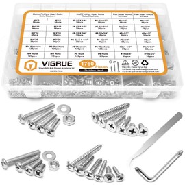 VIGRUE 1,760PCS Screws Bolts Nuts Washers Hardware Assortment Kit (28 Common Sizes SAE&Metric, Nuts, Bolts, Washers & Screws)