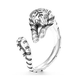 Gothic Tiger Ring for Men Silver Thumb Finger Knuckle Rings Tiger Animal Ring Open Adjustable Rings for Women Men Party Birthday Christmas Gifts