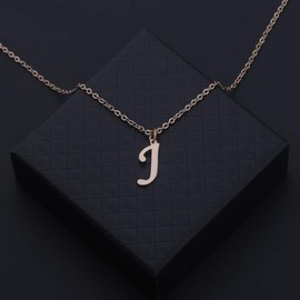 CHOROY Script Rose Gold Initial Necklace 26 Alphabet Letter Pendant Necklace Name Necklace for Women Bridesmaid Jewelry Gift (Rose Gold-J)