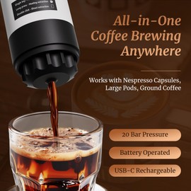 Portable Coffee Maker,20 Bar Manual & Electric Coffee Machine with Self-Heating, USB-C Rechargeable Battery, Compatible with Nespresso Capsules&Ground Coffee,Lightweight for Camping, Travel,Car,Office