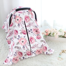 SWESEN Car Seat Cover Baby for Girls, Peekaboo Opening Carseat Covers Baby, Universal Car Seat Canopy Cover & Nursing Cover, 360° Full Coverage Sun & Wind Protector, Floral