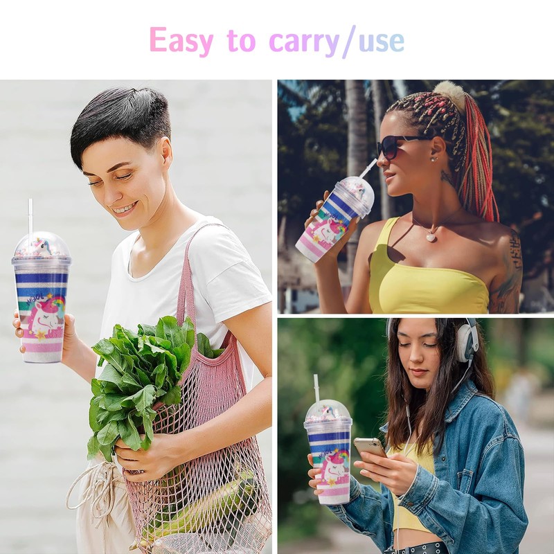Forreen Drinking Cup with Lid and Straw Reusable 450 ml