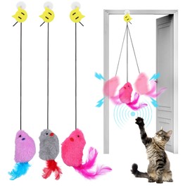 Door Hanging Cat Toys for Indoor Cats,3pcs Interactive Mouse Cat Toy with Squeaky Sound,Self Play Cat Toys Mouse for Indoor Bored Kitten Self Play Chase Exercise, Mental Physical Stimulation