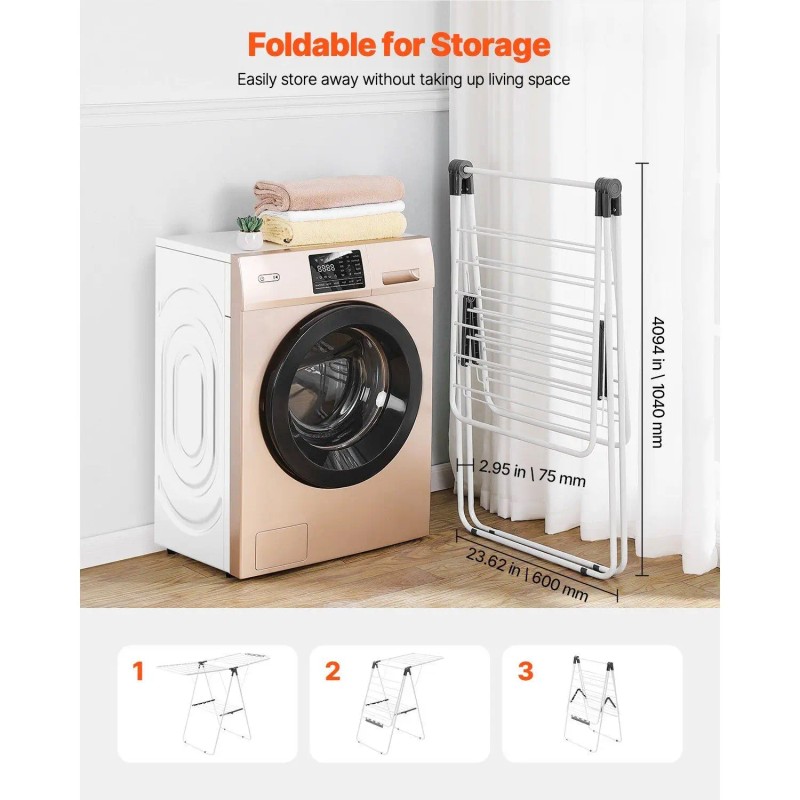 2-Tier Foldable Metal Clothes Drying Rack with 21 Drying Rods