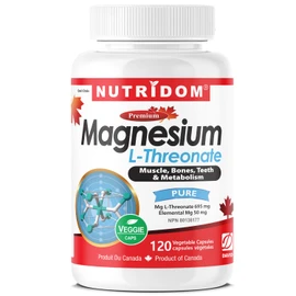 Nutridom Magnesium L-Threonate 695mg, 50mg of Elemental Magnesium, Non-GMO, Vegan Friendly, Gluten Free, Soy Free, Dairy Free, Made in Canada, 120 Veggie Capsules