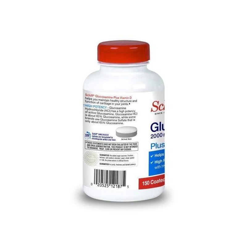 Schiff Glucosamine 2000mg with Vitamin D3 and Hyaluronic Acid, 150
