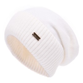 jaxmonoy Cashmere Slouchy Beanies for Women Winter Lightweight Girls Wool Knit Hat Cuffed Soft Warm Slouch Beanie Cap - White