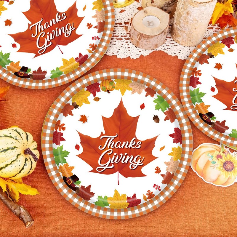 Thanksgiving Fall Paper Plates 7" Autumn Maple Leaf Print Disposable
