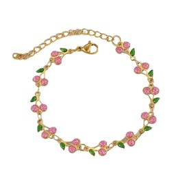 IMINI Cute Cherry Bracelet for Women Cute Fruit Bohemian Bracelet Stainless Steel Chic Statement Adjustable Length 3 Colours Stack Trendy Hand Jewellery, Adjustable, Alloy, No Gemstone