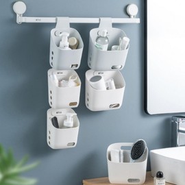 Wall-Mounted Draining Bathroom Storage Basket Organizer Large Grey Basket 10ea