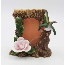 Cosmos Gifts Corp Fine Elegant Porcelain Hummingbird with Pink Rose Picture Frame, 4-1/2"