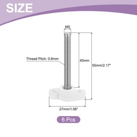 uxcell 6Pcs Tee Wing Knobs Thumb Screws, M5 x 45mm Clamping Screw Knob Male Thread 304 Stainless Steel T Shaped Thumb Screws Handle 27mm Dia. for Hand Tightening Knob Replacement, White