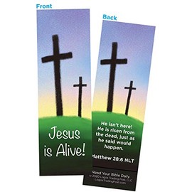 Children and Youth Bookmark, Easter, Jesus is Alive (Calvary), Matthew 28:6, Pack of 25, Handouts for Classroom, Sunday School, and Bible Study