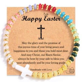 FIEEFX Easter Basket Stuffers for Teens Boys Girls Kids, Colorful Cross Bracelet Easter Gifts Basket Fillers Egg Stuffer with Card for Daughter Granddaughter Niece Sistr