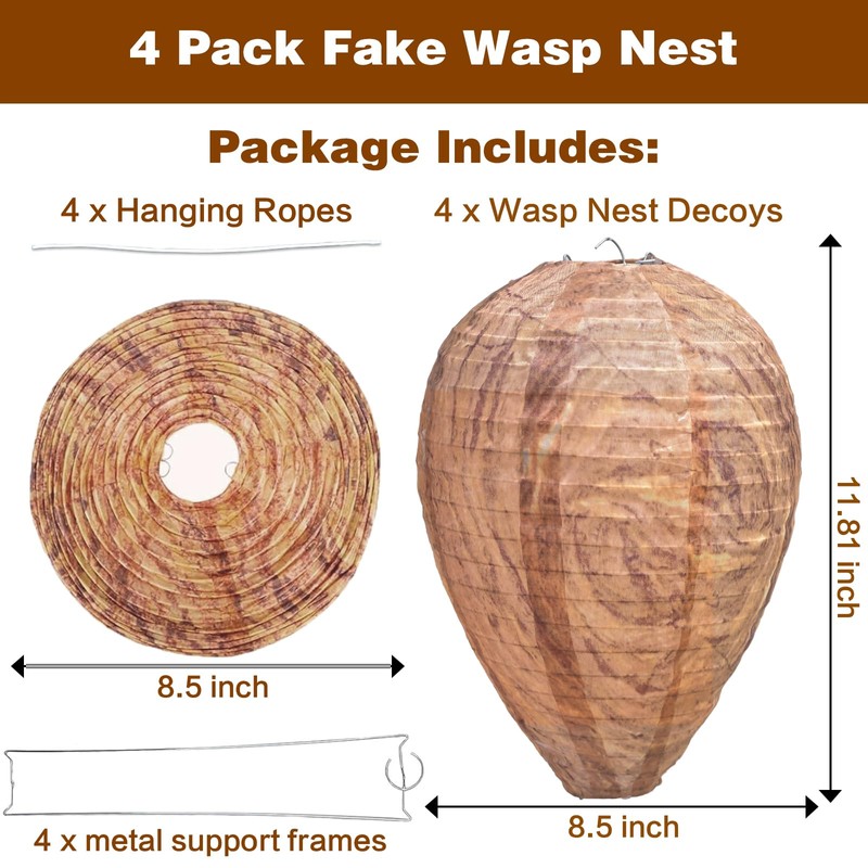 Fake Wasp Nest 4 Pack, Upgraded Waterproof Wasp Nest Decoy