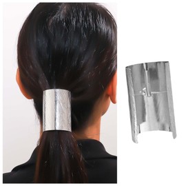 Vacaonio Cylinder Ponytail Holder Hair Cuff Clip Large Silver Ponytail Hair Cuff Hook Metal Hair Cuff Punk Long Tail Hair Cuff Hooks Decorative Hair Accessories for Women Headdress